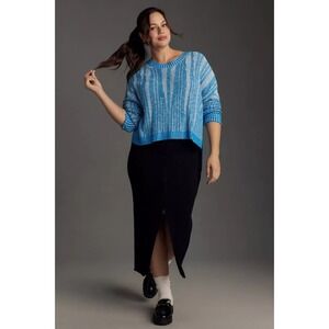 Pilcro x Anthropologie Textured High-Low Pullover Knit Sweater In Blue Size XL